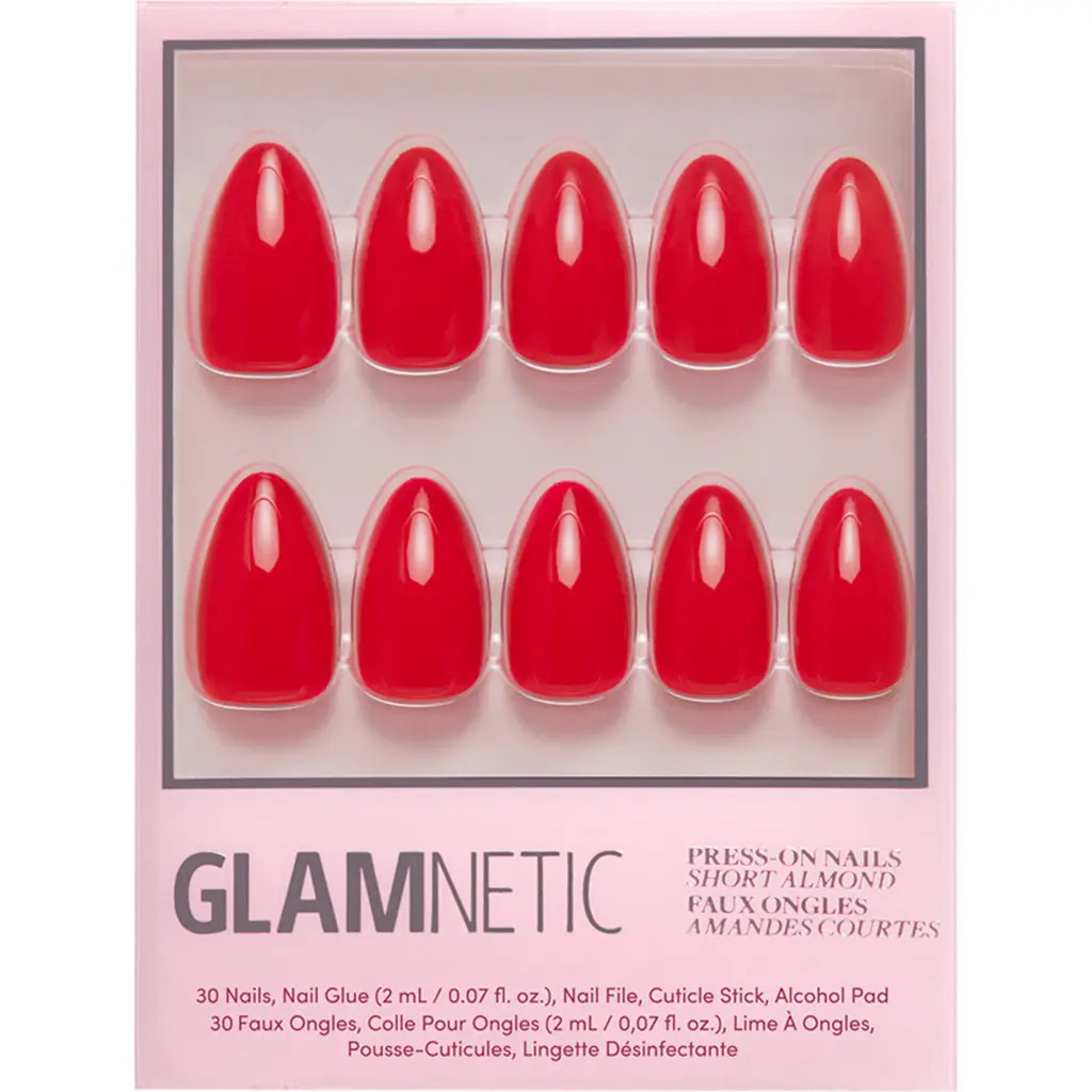 GLAMNETIC Short Almond Press-On Nails Set in Fiery Red at Nordstrom | Nordstrom