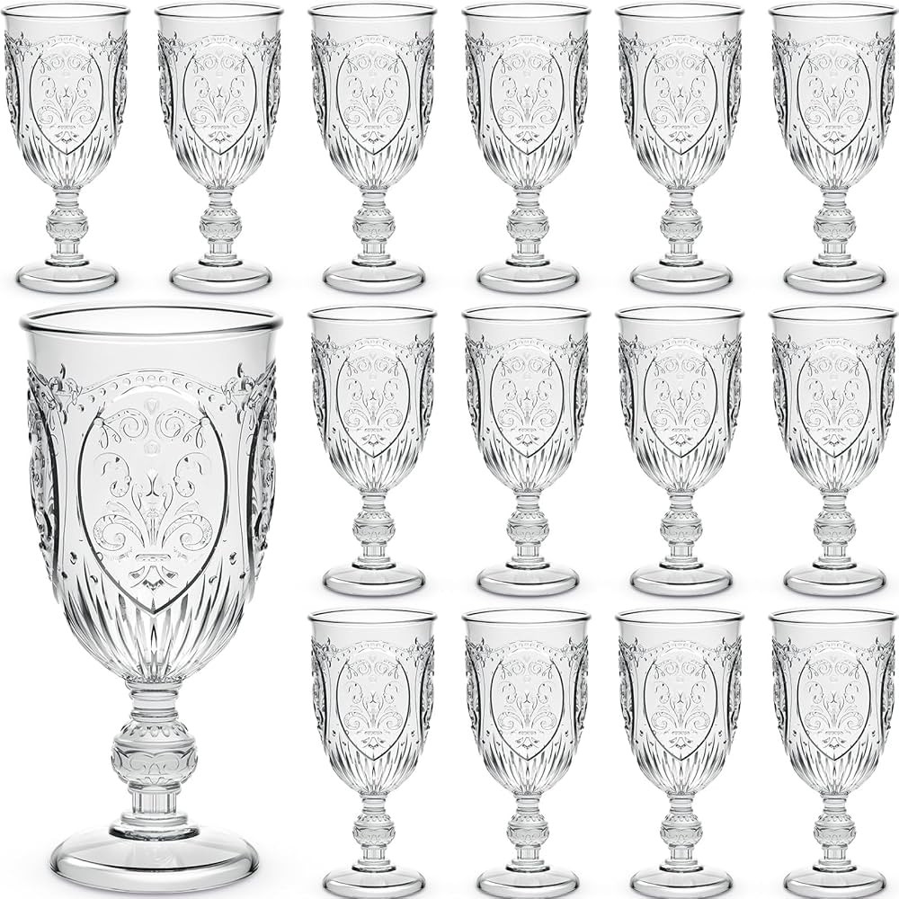 24 Pcs Plastic Goblets 7.5oz Vintage Goblet Plastic Wine Glasses Colored Retro Embossed Water Gob... | Amazon (US)