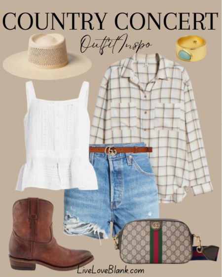 Country concert outfit idea
Outfit idea 
Distressed Jean shorts 
Flannel plaid shirt 
Western booties
Gucci crossbody bag
#ltku

#LTKFestival #LTKStyleTip #LTKSeasonal