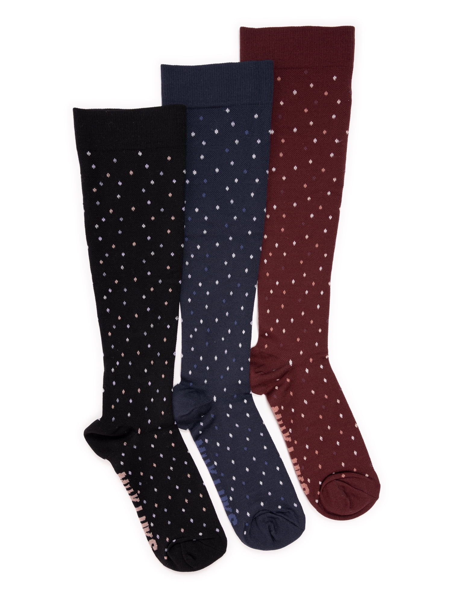 MUK LUKS Women's Wide Width Compression Nylon Knee-High Socks, 3-Pack, Shoe Size 6-10 | Walmart (US)