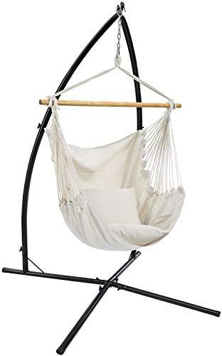 SONGMICS Hammock Chair with Stand, Large Swing Chair with 2 Cushions, Hanging Chair Stand, Holds ... | Amazon (US)