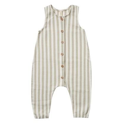 Woven Button Jumpsuit, Sage Stripe | SpearmintLOVE