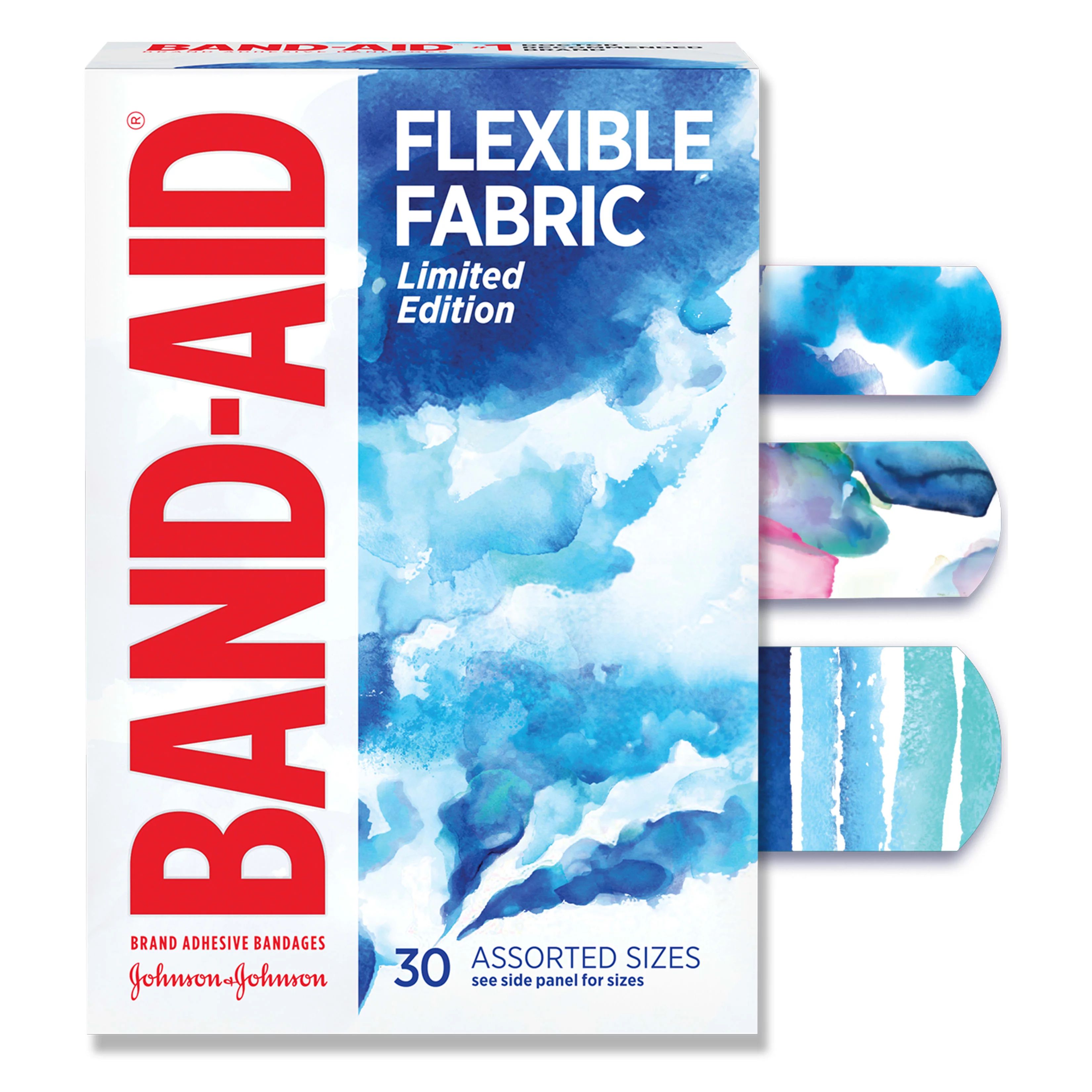 Band-Aid Brand Flexible Fabric Bandages, Water Color, Assorted, 30 ct | Walmart (US)