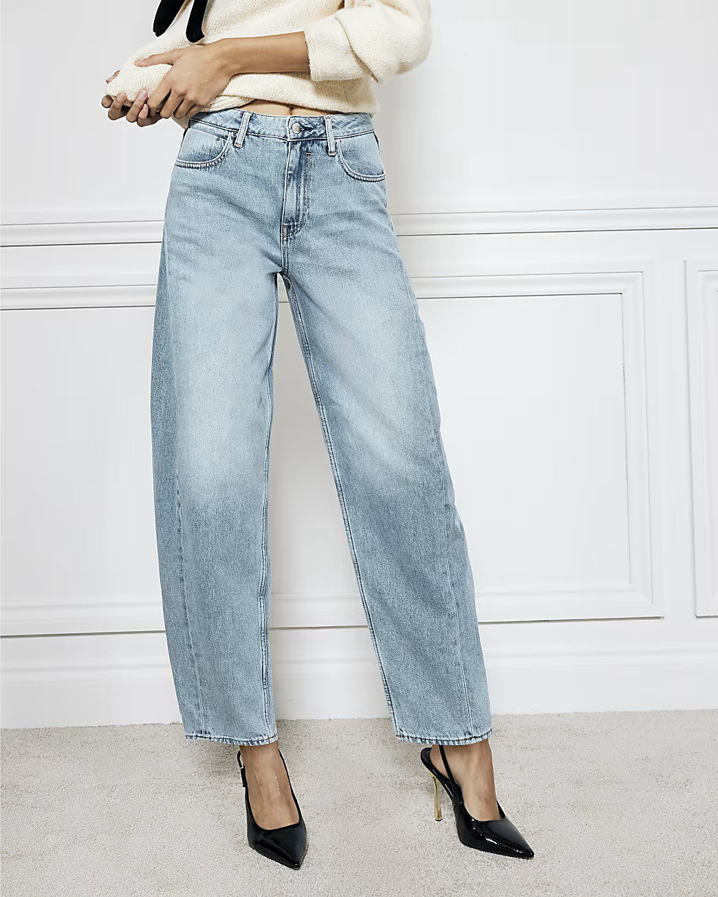 Blue Seamed Barrel Jeans | River Island (UK & IE)