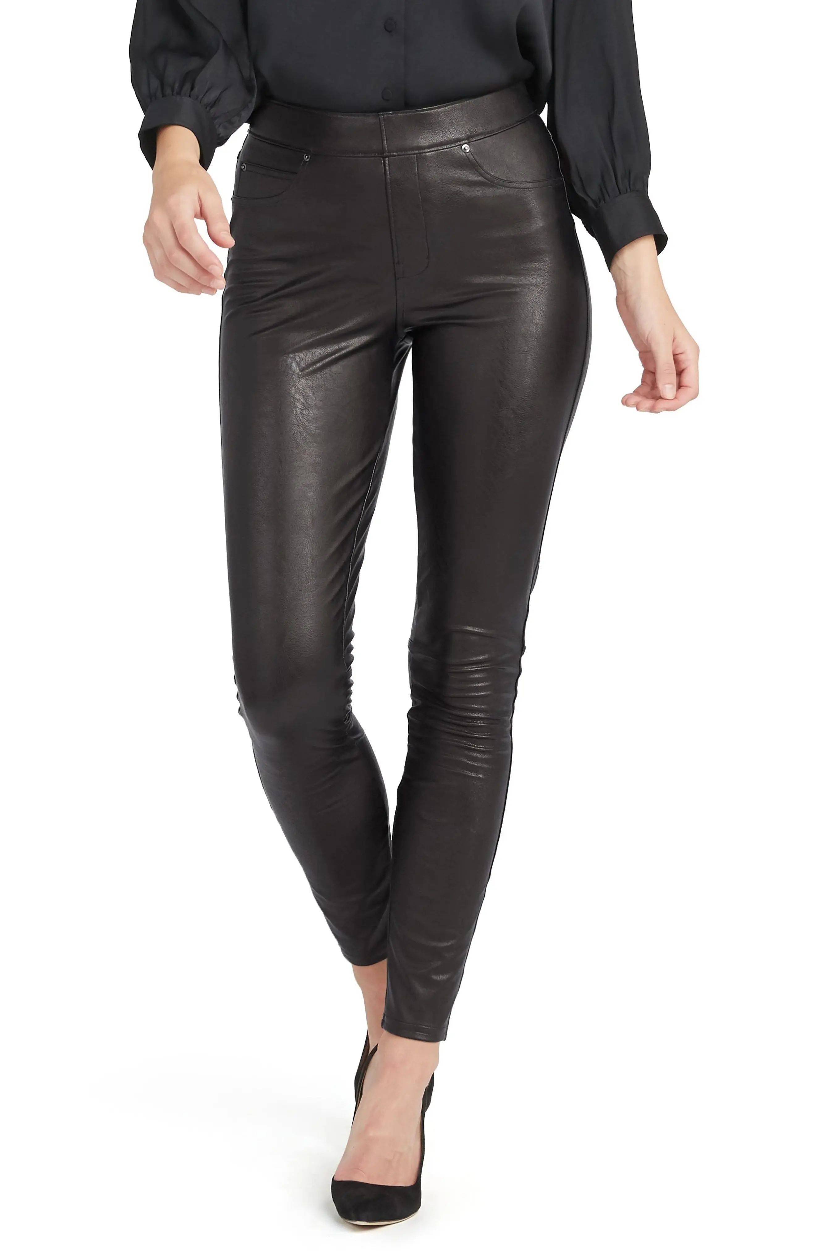 Women's Spanx Faux Leather-Like Ankle Skinny Pants, Size 2X Long - Black | Nordstrom