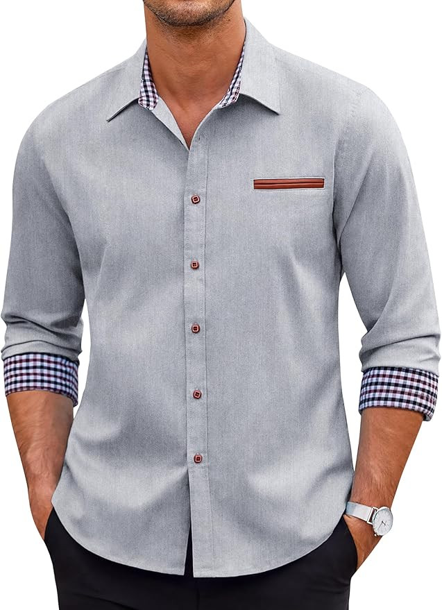 COOFANDY Men's Long Sleeve Casual Button Down Shirts Untucked Shirts Plaid Collar Vintage Denim S... | Amazon (US)