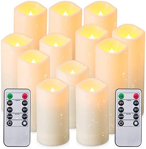 Waterproof Flickering Flameless Candles, Set of 12 Battery Operated Candles (D2.2'' x H4''5''6''7"), | Amazon (US)