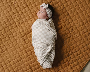 Mebie Baby Taupe Checkered Bamboo Stretch Swaddle | Mebie Baby