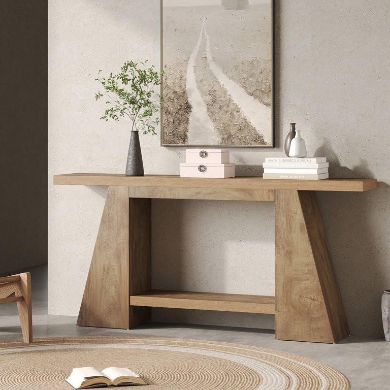 63-Inch Wood Console Table with Shelf for Living Room Entryway, 2-Tier Wooden Sofa Tables with Lo... | Walmart (US)