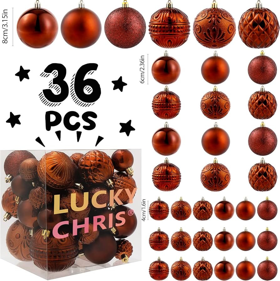 Christmas Ball Ornaments Brown Christmas Tree Decorations with Hang Rope-36pcs Shatterproof Chris... | Amazon (US)