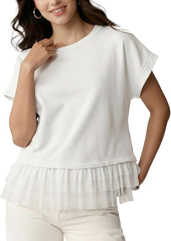 Yimoon Womens Summer Babydoll Tops Ruffle-Trim Short Sleeve T-Shirts Casual Crew Neck Blouses | Amazon (US)