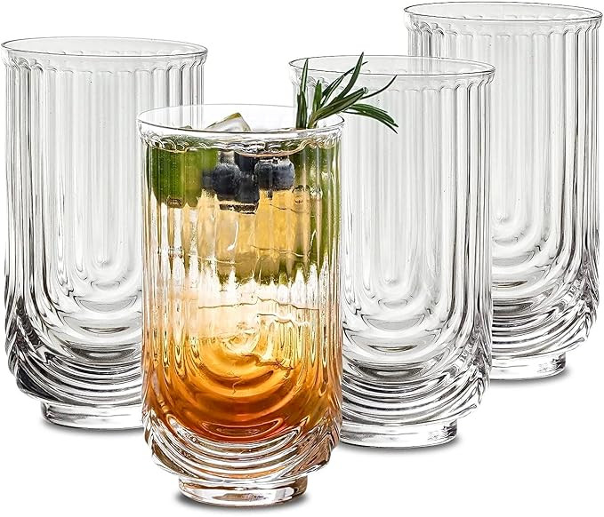 INSETLAN Vintage Glassware Arch Design Glass cups Set of 4, Fashioned Ripple Glassware Highball G... | Amazon (US)