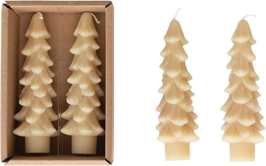 Creative Co-Op Unscented Tree Shaped Taper Candles, Eggnog, Boxed Set of 2 , 5" | Amazon (US)