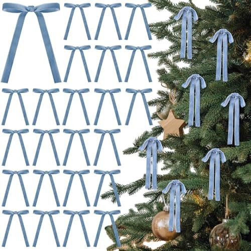 24 Pcs Velvet Bows Christmas Tree Ornaments Vintage Velvet Ribbon Bows for Tree Garland Wreath In... | Amazon (US)