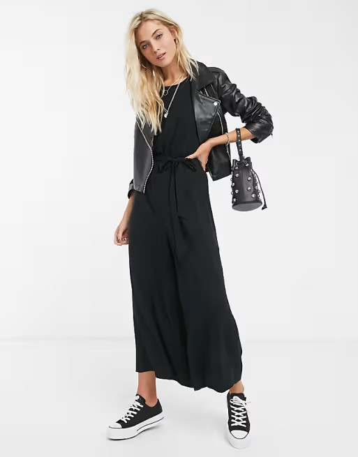 ASOS DESIGN tie waist jumpsuit in black | ASOS (Global)