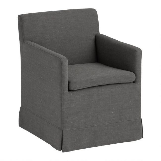 Linen Elena Upholstered Rolling Armchair | World Market