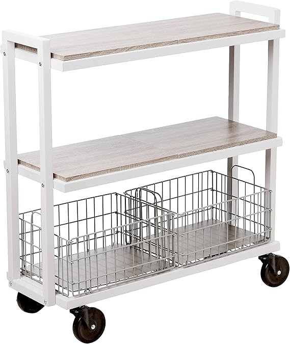 Atlantic Cart System 3 Tier Cart - Wide Mobile Storage, Interchange Shelves and Baskets, Powder-C... | Amazon (US)
