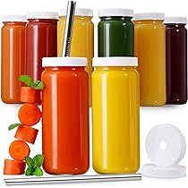 [ 8 Pack ] Glass Juicing Bottles, Drinking Jars with 2 Straws & 2 Lids w Hole - 16 OZ Travel, Water  | Amazon (US)