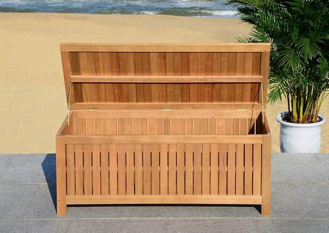 Safavieh PAT7037A Outdoor Collection Abri Teak 47.63" Cushion Deck Box, Natural | Amazon (US)
