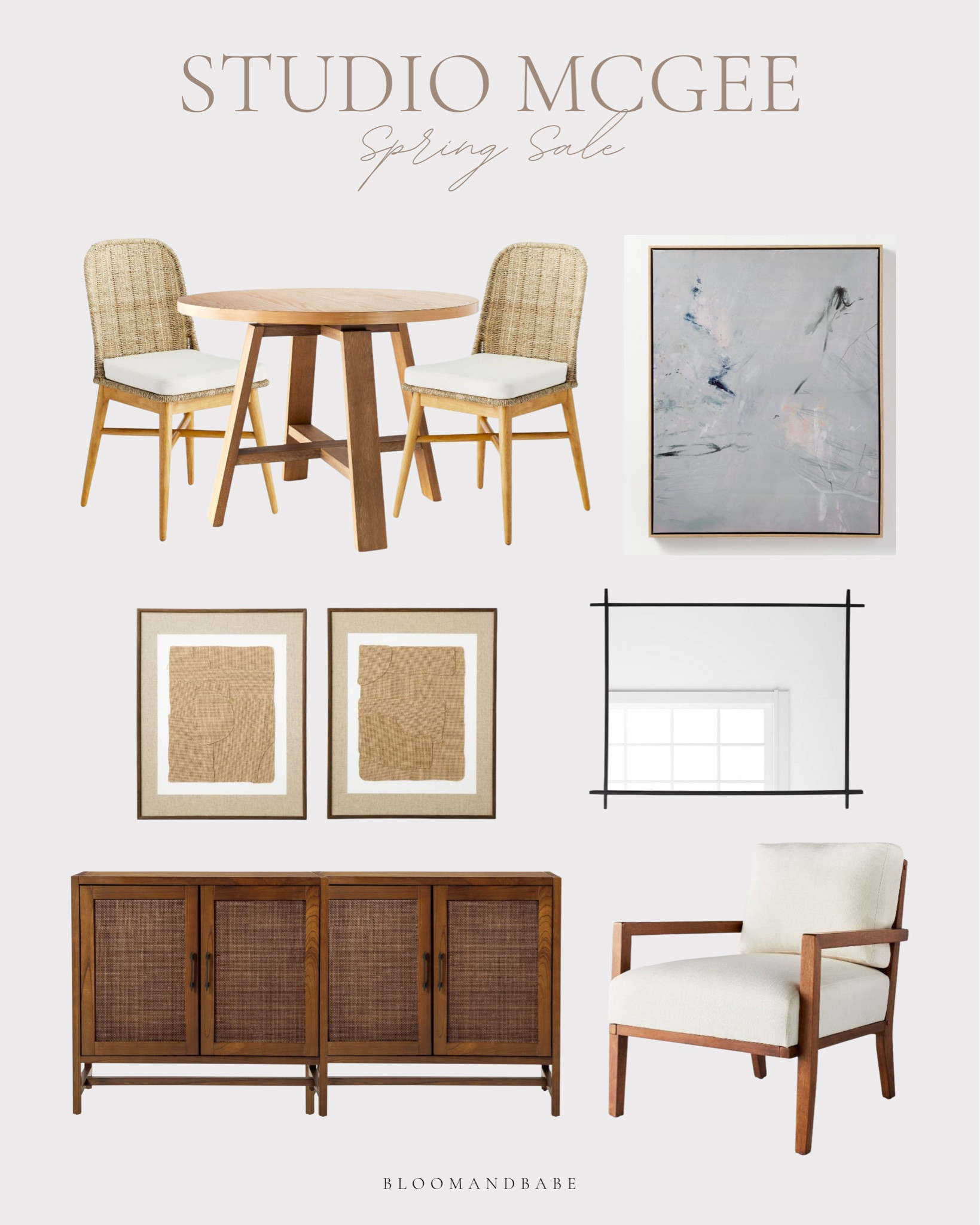 Studio McGee sale Favorites! 

Dining room table /large art/art set of 2/cabinet /accent chair 