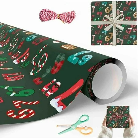 6 7 Wrapping Paper Christmas Gift Wrap, Fun Christmas - Themed 6 7 Wrapping Paper, Unique Meme Holiday Gift 6-7 Wrap Papers Roll, 19in Wide Small Birthday Xmas Santa Festive Present Roll | Walmart (US)