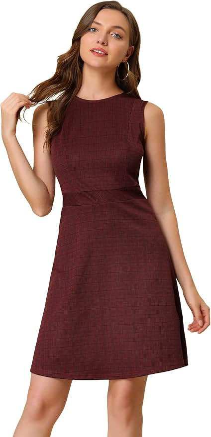 Allegra K Women's Plaid Dress Sleeveless A Line Vintage Houndstooth Work Dresses | Amazon (US)