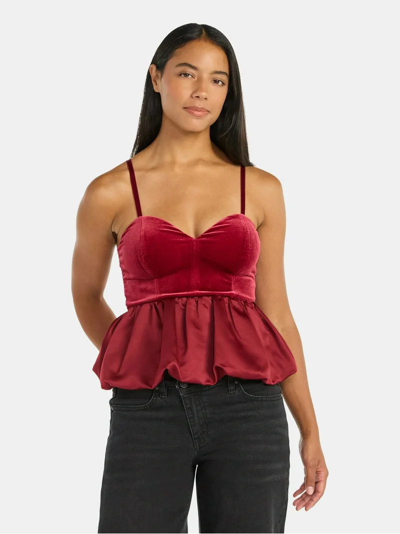 Madden NYC Women's Sleeveless Velour Bubble Hem Top, Sizes XXS-XXL - Walmart.com | Walmart (US)