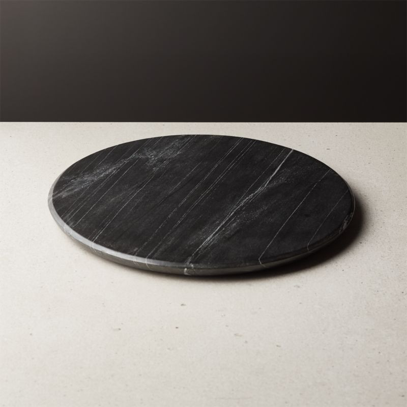 Lilypad Small Black Marble Round Server + Reviews | CB2 | CB2