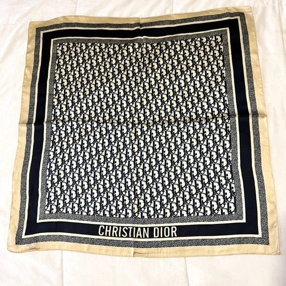 Dior Oblique Vintage Navy Blue Silk Square Scarf | Poshmark
