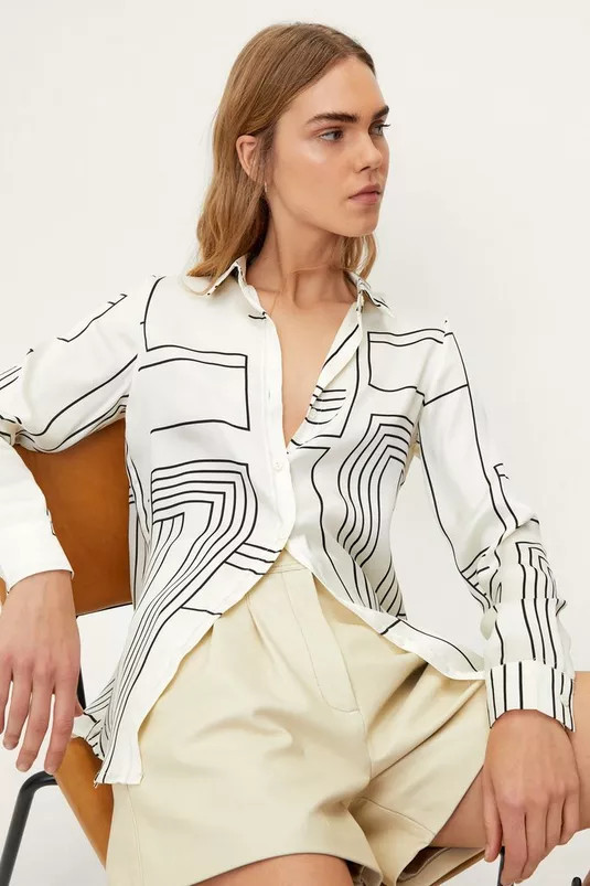 Geometric Satin Longline Collared Shirt | Nasty Gal (US)
