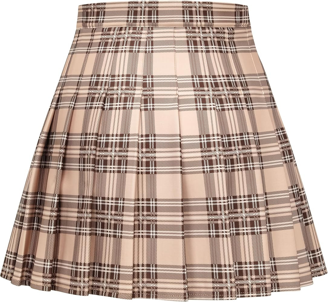 Womens Stretchy Pleated Mini Skirt Comfort High Waist Cheerleader School Uniform Skirt | Amazon (US)