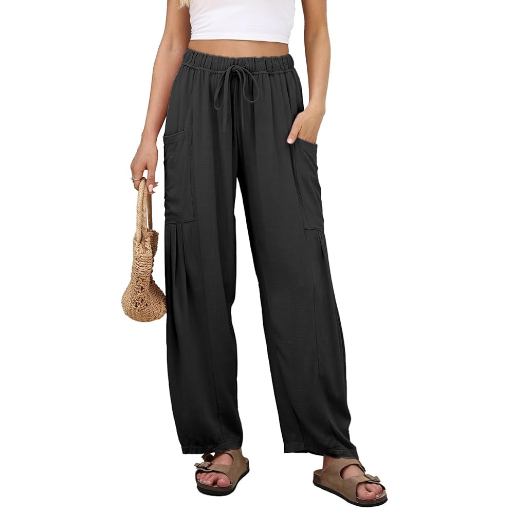Duyang Women Linen Wide Leg Pants Casual Summer Palazzo Pants Beach Vacation Outfits Flowy Loose ... | Amazon (US)