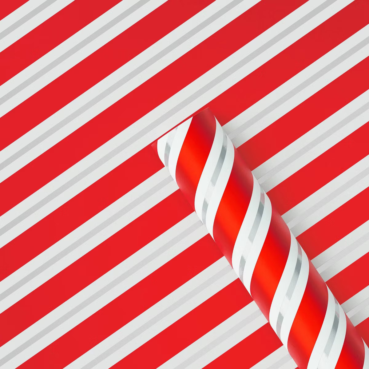 30" 90 sq ft Christmas Roll Wrap Red/White/Silver Diagonal Stripes - Wondershop™ | Target