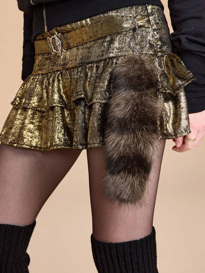 ROMWE Goth 1pc Fashionable Vintage Style Elegant & Cute Faux Fur Brown Striped Realistic Fox Tail Keychain & Keyring, Accessory For Women, Suitable For Daily Use And Gifts | SHEIN