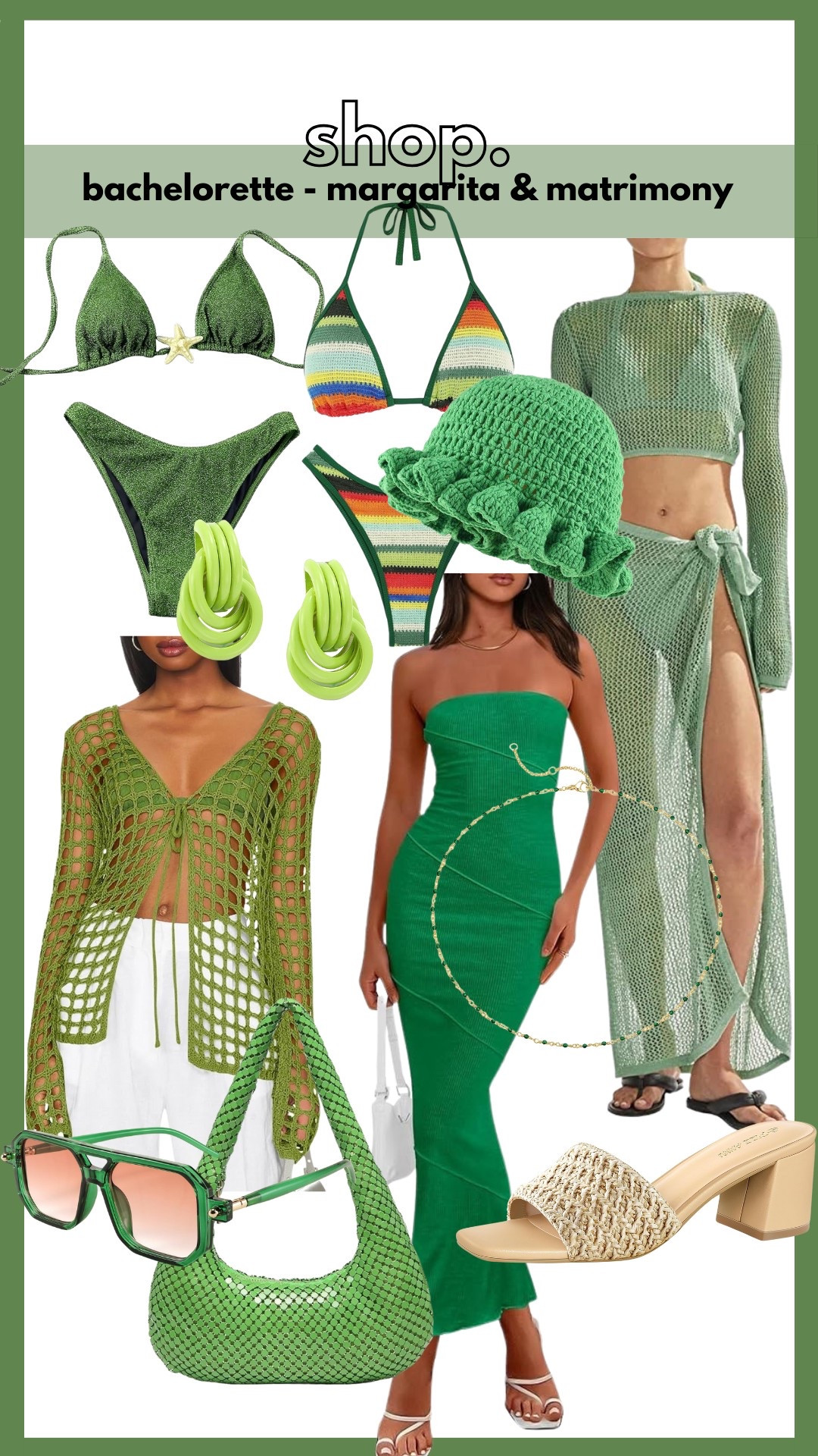 Bachelorette party outfit, margaritas and matrimony, green bikini, green outfits, green dress, summer outfit 

#LTKFindsUnder50 #LTKSwim #LTKParties