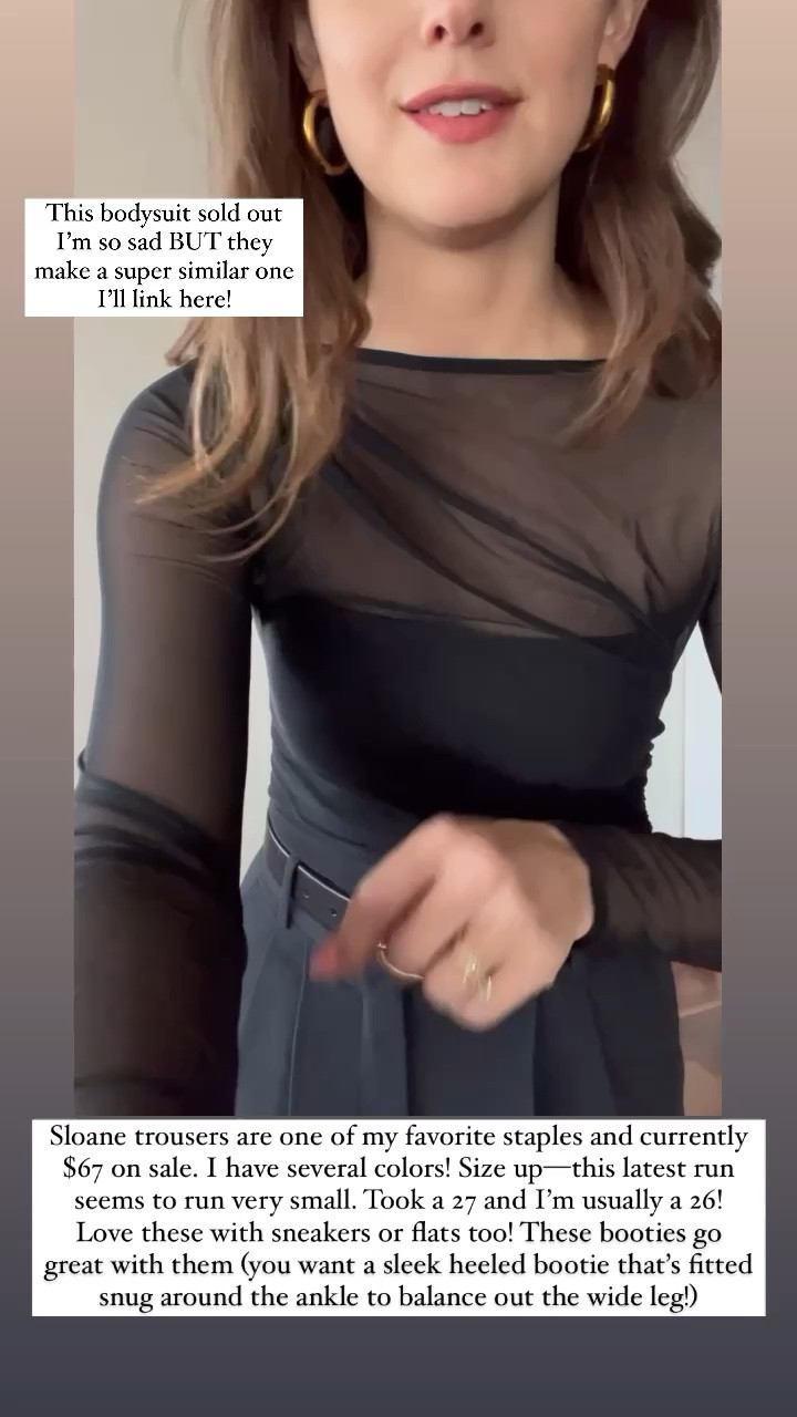 Sloane trousers (size up! This run runs small!) and this bodysuit is sold out but linking super similar and equally cute! Also belt and boots ALL on sale! 