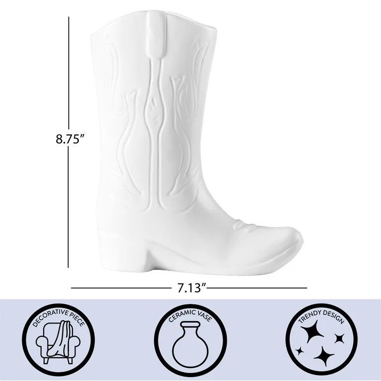 Urban Shop Ceramic Cowboy Boot Vase, 8.75", White | Walmart (US)