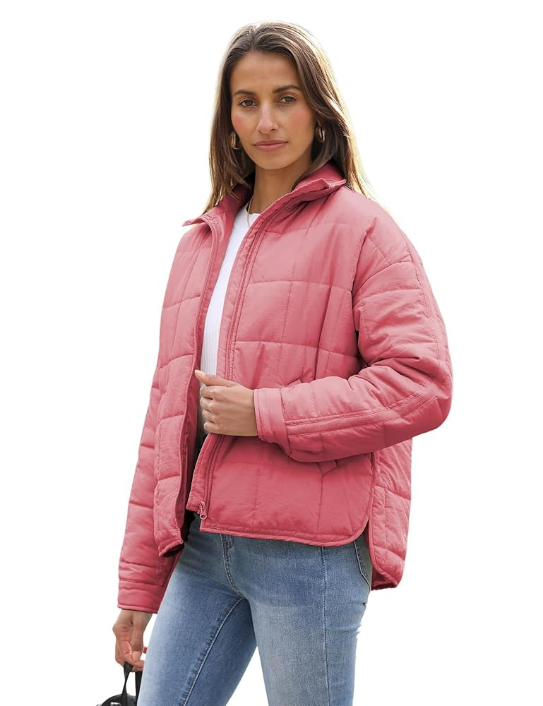 Quilted Puffer Jacket Women Lightweight Short Zip Up Padded Coat with Pockets | Amazon (US)