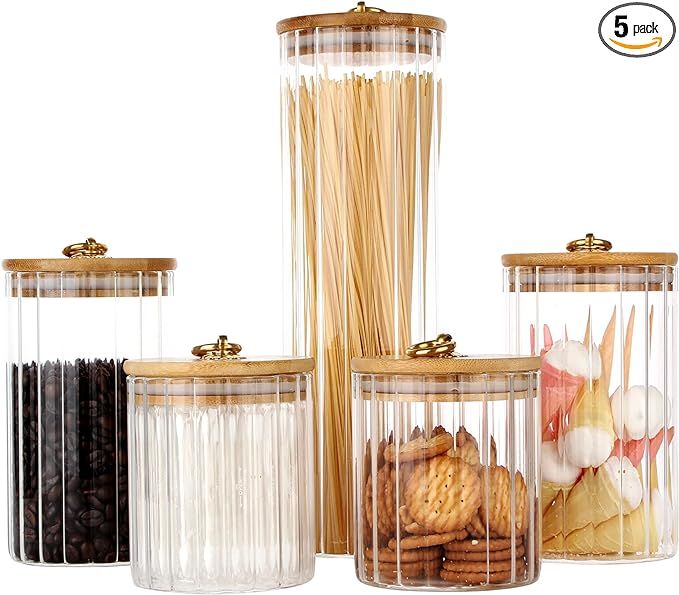 Glass Storage Canisters Set, Decorative Coffee Bar Jar Set Home Kitchen Storage Jars with Airtigh... | Amazon (US)