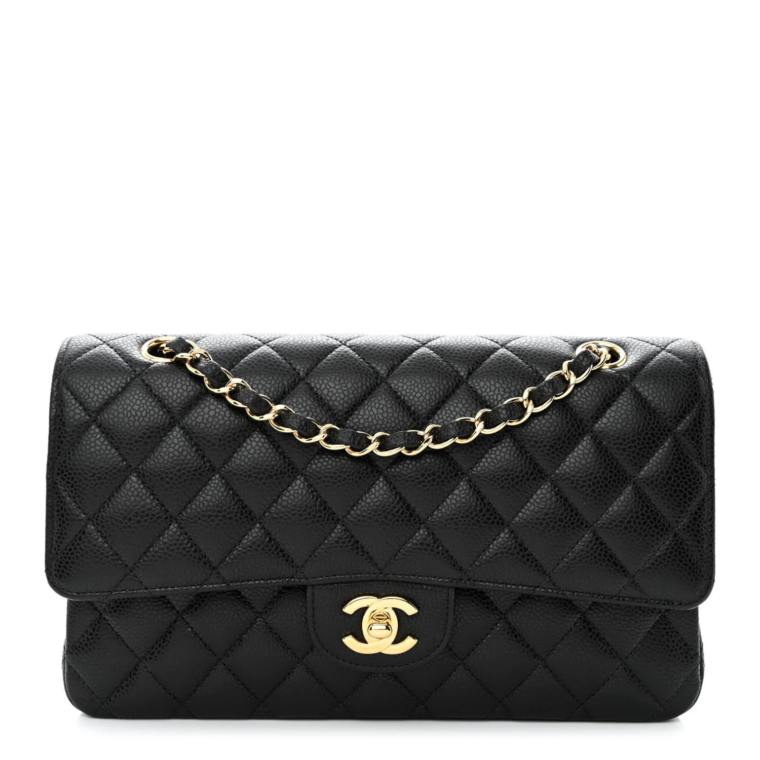 Caviar Quilted Medium Double Flap Black | FASHIONPHILE (US)