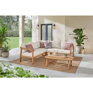 Hampton Bay Orleans Eucalyptus Outdoor Sectional with CushionGuard Almond Cushions FRN-801960-S2 ... | The Home Depot