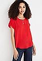 Delton Solid Zipper Back Blouse | Maurices