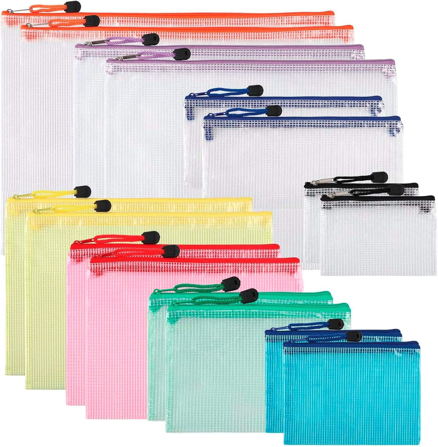 16pcs Mesh Clear Zipper Pouch, Zipper File Bags, Document Pouch Multipurpose Travel Bags for Offi... | Amazon (US)