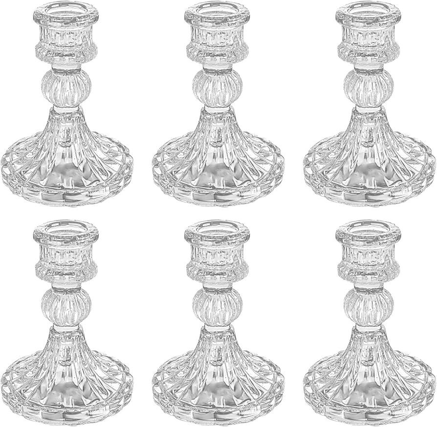 Glass Candlestick Holder,Striped Taper Candle Holders,Set of 6 Candle Stand for Table Centerpiece... | Amazon (US)