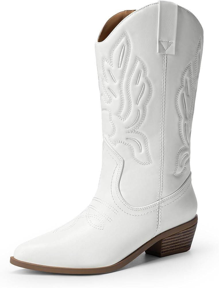 DREAM PAIRS Women's Cowboy Boots Mid Calf Cowgirl Boots Embroidery Stitched Western Boots | Amazon (US)