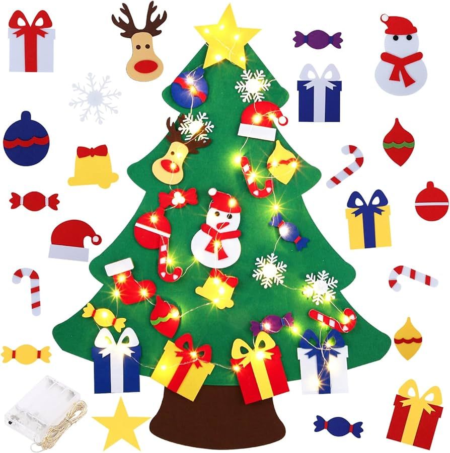 3FT DIY Felt Christmas Tree for Kids with 31pcs Detachable Ornaments,Wall Hanging Xmas Gifts Chri... | Amazon (US)
