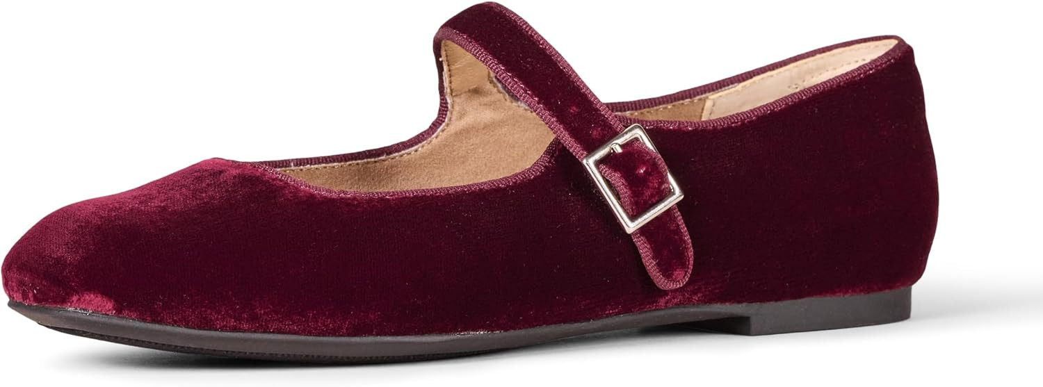 Amazon Essentials Women's Mary Jane Ballet, Burgundy Velvet, 8 | Amazon (US)