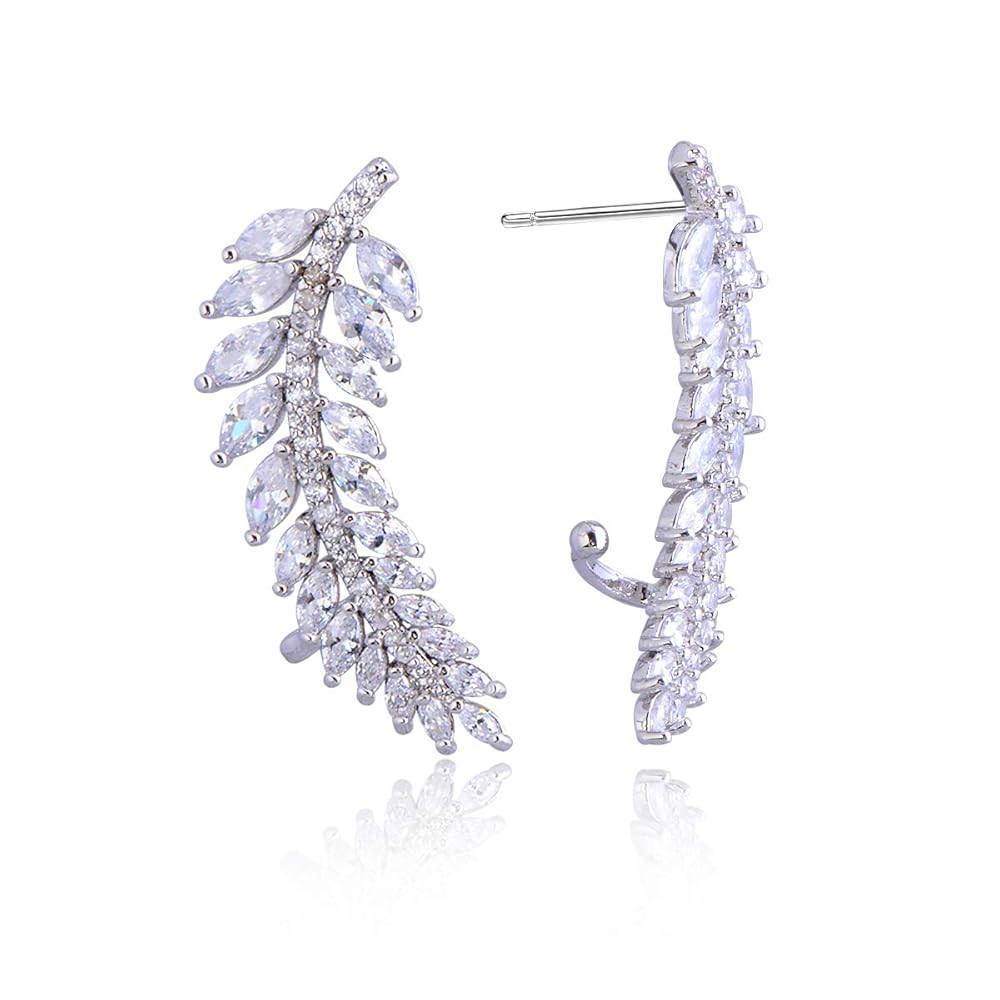 Crawler Pierced Wrap Earrings Cuff - Women's 14k Plated Sterling Sliver Cubic Zirconia Crystal Rh... | Amazon (US)