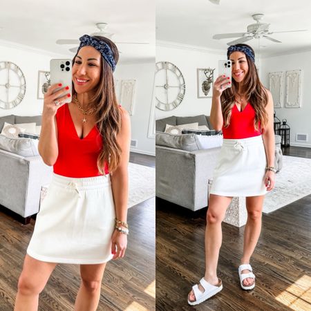 Spanx code: tammyxspanx. small in all. 4th of July, white skirt, Spanx skirt, red tank, Pumiey 

#LTKOver40 #LTKFindsUnder100