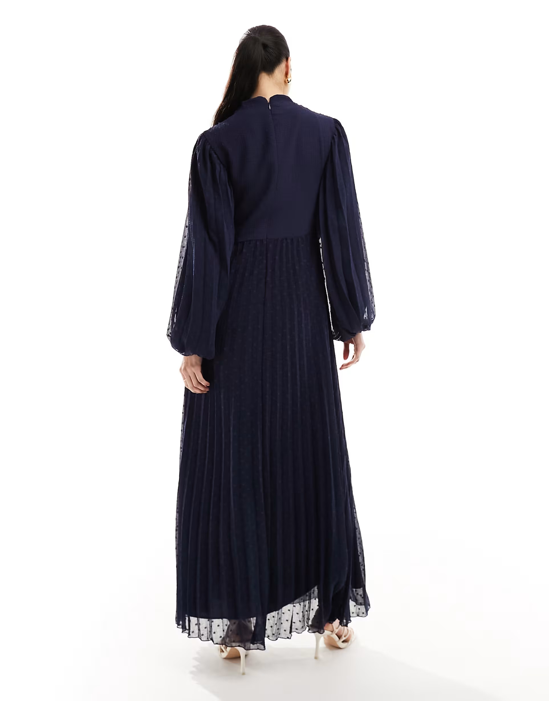 ASOS DESIGN high neck wrap bodice pleated textured wrap maxi dress in Navy | ASOS (Global)